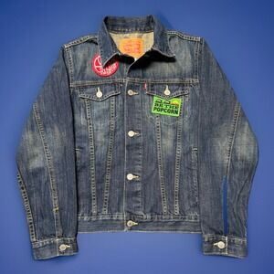 Levis Jacket Youth‎ Large Blue Denim Trucker Type 3 Medium Wash Patches